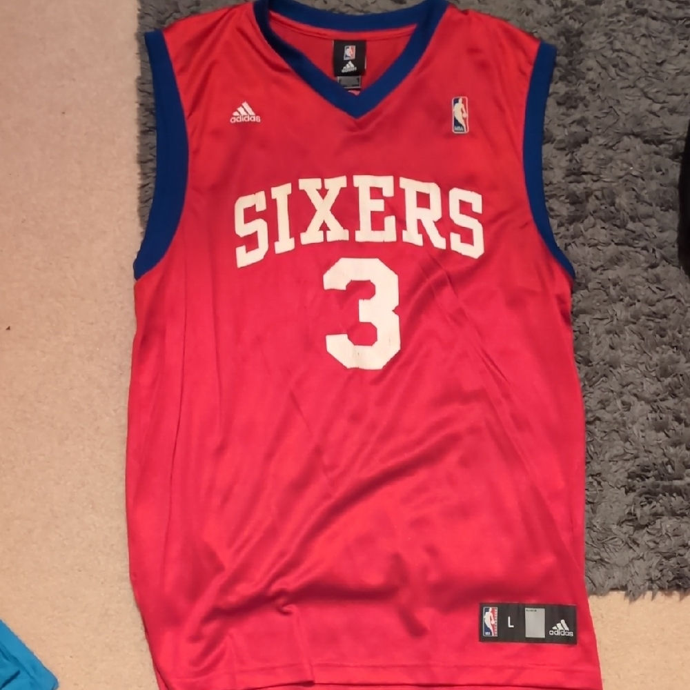 Adidas Red and Blue Sixers Basketball Jersey